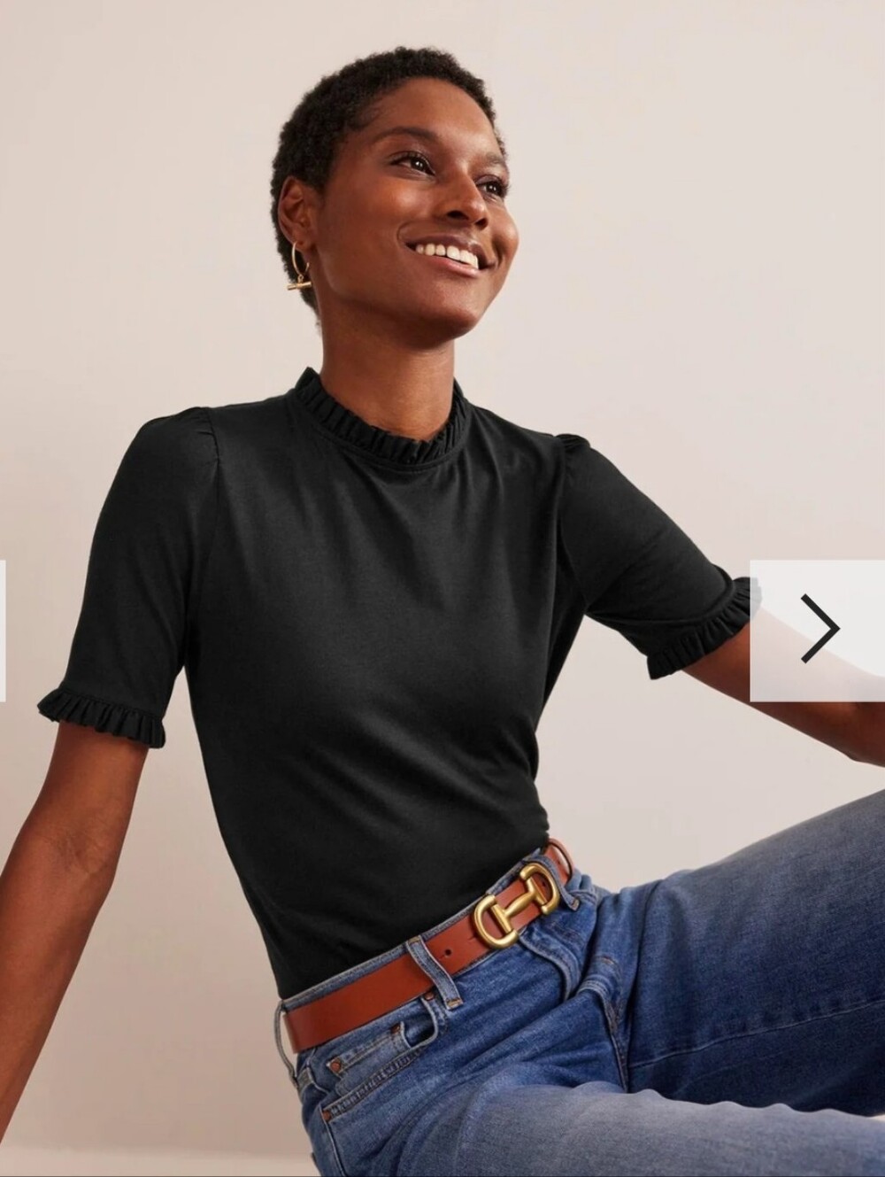 Boden Supersoft Frill Detail Tshirt in Black Size US 14